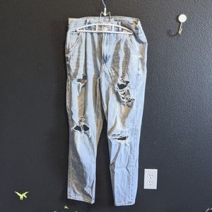 American Eagle light wash distressed mom jeans